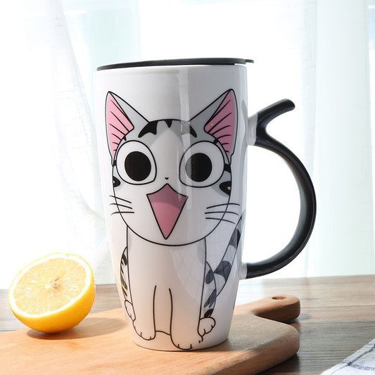 Cute Cat Ceramics Coffee Mug With Lid