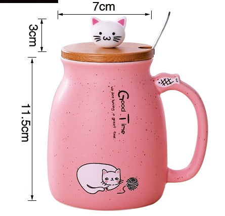 Cartoon Ceramics Cat Mug With Lid and Spoon
